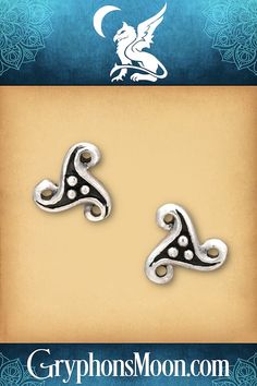 Silver Dotted Triskele Stud Earrings - These beautiful little triskele earrings are downright irresistible. For the early Celts, who loved grouping things into triads, this triple spiral could stand for the Triple Goddess (Maiden, Mother, Crone), the Three Realms of the World (Water, Air, and Earth), the Individual (Mind, Body and Spirit), or even Time itself (past, present, and future). The Dotted Triskele Stud Earrings are made of sterling silver. #Celtic #Triskele #MotherMaidenCrone The Triple Goddess, Maiden Mother Crone, Triple Spiral, World Water, Triple Goddess, Spiral Design, Sterling Silver Earrings Studs, Sterling Earrings