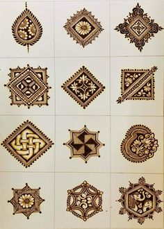 an assortment of ornamental designs on white tiles