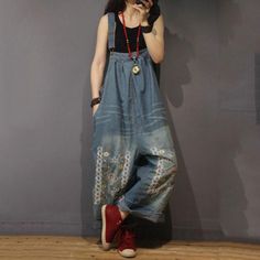 Comfortable, One of Kind. Overalls online shop,|Street|Cotton|Multi-Color|Full Length|Embroidery|Hasp|Loose|Female|Dark Blue|One Size|Summer|Hand Wash Fall Freshies, Jumpsuits Denim, Overalls Style, Jumpsuits Summer, Embroidered Jumpsuit, Overalls Fashion, Winter Trousers, Rompers Online, Linen Bottoms