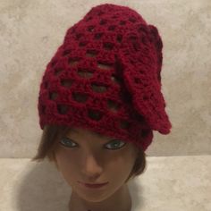 Beautiful New Crochet Slouch Beanie Hand Made One Size Item A-14 One Size Red Crochet Hat For Spring, Red Crochet Hat For Spring, Red Bohemian Crochet Hat For Winter, Spring Red Crochet Hat One Size, Red Handmade Crochet Hat One Size, Handmade Red Crochet Hat One Size, Casual Red Handmade Crochet Hat, Brown Slouchy Handmade Crochet Hat, Red Crochet Hat, One Size Fits Most