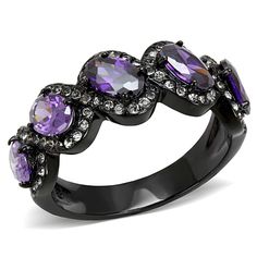 Description Looking forward to surprising you beloved on an anniversary? Then grab this black ion-plated ring. Embellished with oval AAA-grade cubic zirconia, this luxurious-looking ring is stellar. It will help you make your lady love fall in love with you again! Product Features: Stainless steel ring with CZ stones AAA grade amethyst colored cubic zirconia stones Stone shape: oval Stone setting: prong Band style: tapered Side stone color: clear Side stone shape: round Side stone setting: surface prong Stainless steel band with ion plated black finish Ring size: women's 5 Weight (approx): 4.34 (g) Material(s): stainless steel/cubic zirconia Product Specifications Weight Width Height Depth 0.01 LBS 3.00" 3.00" 3.00" Warning: CHOKING HAZARD-Small Parts Adult Supervision Required. Black Stone Jewelry, Cz Rings Engagement, Luxe Jewelry, Trendy Fashion Jewelry, Amethyst Color, Stainless Steel Ring, Amethyst Jewelry, Black Stainless Steel, Stainless Steel Band