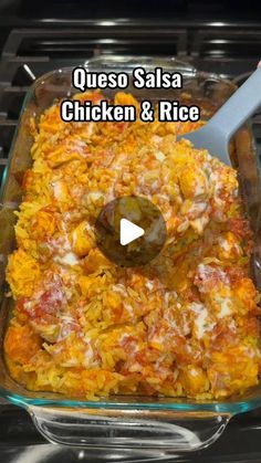 a casserole dish with chicken and rice in it