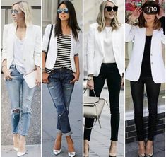 Fashion Blazer Outfits, White Blazers, Blazer Outfit, Pants Women Fashion, Work Outfits Women