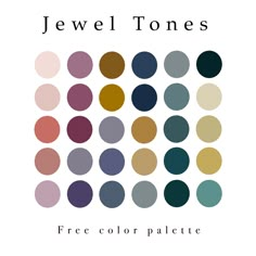 the cover art for jewel tones by free color palette, featuring different colors and sizes