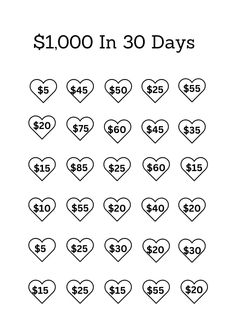 the $ 1, 000 in 30 days is shown with two hearts on each side