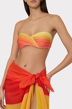 Bring your own sunset to the beach with this warm colored ombré print sarong that’s made in India. It’s cut from a luxurious, fast-drying fabric, so you can wrap it around your waist or wear it as a dress and head straight from the beach to sunset cocktails. Wear it with one of our neutral suits or as a set with its coordinating Sunset Stripe Bikini. Gradient Color Beachwear Swimwear For Beach Season, Summer Beach Ombre Swimwear, Ombre Swimwear For Beach In Summer, Summer Ombre Swimwear For The Beach, Ombre Swimwear For Summer Beach, Maxi Dress Cocktail, Denim Coat Jacket, Swimsuit Cover Ups, Denim Coat