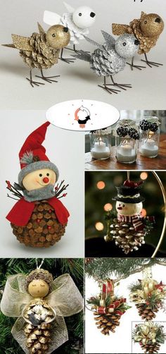 christmas ornaments and decorations made from pine cones