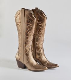 Giddy up and get struttin' in these faux leather cowboy boots for your fashion standoff at high noon! They feature an on-trend pointed-toe, a stacked block heel, inner zipper closure, and an under-the-knee shaft length with western-inspired stitching. Complete the look in a cowboy hat for a concert or bar!Fit & Features3" Block stacked heelPointed toeInner zipper closureUnder the knee length shaftWestern-inspired stitchingFaux leather materialRuns a half size small, recommend to size up Western Boots With Zipper Closure For Spring, Western Style Fitted Mid-calf Faux Leather Boots, Western Faux Leather Boots With Pointed Toe, Western Wide Calf Faux Leather Heeled Boots, Western Faux Leather Boots For Fall, Trendy Wide Calf Snip Toe Heeled Boots, Trendy Wide Calf Heeled Boots With Snip Toe, Western Style Faux Leather Mid-calf Boots For Spring, Trendy Fall Mid-calf Boots For Rodeo