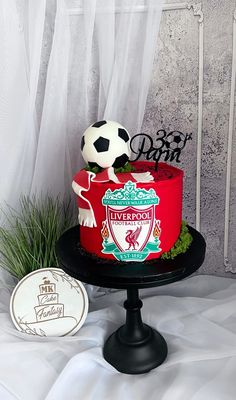 there is a cake with a soccer ball on it