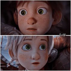 two pictures of the same child's face with different eyes, one is looking at the camera