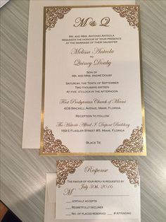 the wedding stationery was designed with gold foil and embellishments, which were accented with an intricate filigree design