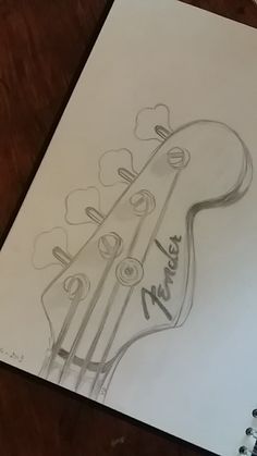 a pencil drawing of an electric guitar with the name fender on it's neck