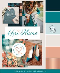 the color palette is blue, green and pink with white lettering that says kari hume