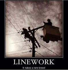 an electrical worker on top of a power pole with the caption linework it takes a rare breed