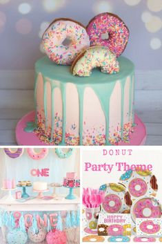 donuts are sitting on top of a cake with sprinkles