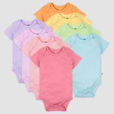 Honest Baby Girls' 8pk Rainbow Organic Cotton Short Sleeve Bodysuit - Pink/Violet/Yellow Newborn Multicolor Short Sleeve Cotton Bodysuit, Multicolor Cotton Short Sleeve Bodysuit, Multicolor Short Sleeve Bodysuit For Playtime, Multicolor Short Sleeve Cotton Onesie, Multicolor Cotton Short Sleeve Onesie, Short Sleeve Bodysuit For Playtime, Yellow Short Sleeve Bodysuit For Spring, Spring Yellow Short Sleeve Bodysuit, Solid Color Short Sleeve Bodysuit For Playtime