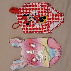 2 Toddler Girls Bathing Suits Size 2t. Minnie Mouse Red And White Polka Dot Print. The Other Is Colorful Unicorn With Flutter Sleeve. Both In Excellent Condition! They're New, Washed But Never Worn. Cute Red Swimwear For Playtime, Minnie Mouse Red, Colorful Unicorn, Peppa Pig Birthday Party, Peppa Pig Birthday, Pig Birthday, Kids Swimming, 7th Birthday, Peppa Pig