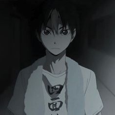 an anime character standing in the dark with his hands on his hips and wearing a white t - shirt