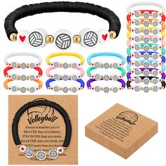 PRICES MAY VARY. Sweet Gift Choice: these bracelets make a sweet gift choice for any volleyball enthusiast; Whether it's a birthday, team celebration, or just a casual day, these volleyball gifts are sure to bring joy and excitement; The included cards allow you to add a special message, making your gift even more special Adjustable Size: featuring a size of about 7.09 inches/ 18 cm, these volleyball bracelets are designed to accommodate a variety of wrist sizes; They can be easily adjusted to fit ideally on the wrist, making them excellent volleyball bracelets for people with a love for the volleyball Exceptional Material and Design: these gorgeous volleyball bracelets are crafted from elastic rope and clay bead, offering a powerful blend of durability comfort and style; Ideal for the ath Volleyball Gifts For Players Diy, Volleyball Gifts For Players, Volleyball Bracelets, Softball Party Favors, Team Celebration, Volleyball Party, Volleyball Team Gifts, Softball Party, Bead Ball