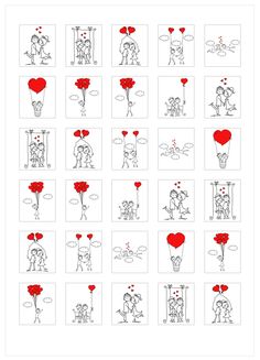 an image of valentine's day cards with hearts and flowers in the shape of two people