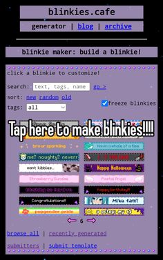 a computer screen with text that reads, blinkies cafe