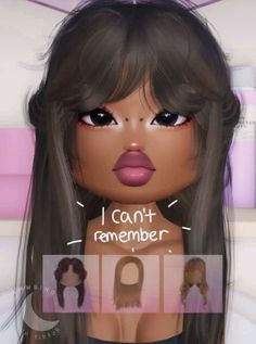 an animated image of a woman's face with long hair and pink lipstick on her lips