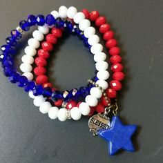 Red, White And Blue Stretch Bracelet. Never Worn. Has 2 Dangling Charms: Blue Star And Blessed. Blue Adjustable Stretch Bracelet For 4th Of July, Blue Stretch Bracelet For 4th Of July Gift, Adjustable Blue Jewelry For 4th Of July, Patriotic Blue Beaded Stretch Bracelet, Blue Beaded Patriotic Stretch Bracelet, Patriotic Blue Stretch Bracelet For 4th Of July, Patriotic Blue Round Bead Jewelry, Patriotic Blue Beaded Bracelets, Casual Blue Bracelets For 4th Of July