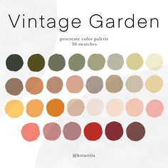 the vintage garden color palette is shown in various shades