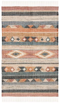 a multicolored rug with fringes and stripes