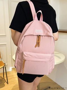 BagForLove - Chic Womens Solid Color Shoulder Bag - Trendy Backpack for Fashionable School-goers Product Description Color Pink Composition 100% Nylon Bag Size Medium Pattern Type Plain Material Polyamide Style Unisex Closure Type Zipper Features Foldable Type Classic Backpack Size Chart INCH CM Handle Height Strap Length Bag Height Bag Width Bag Length 2.8 inch 31.5 inch 15.7 inch 6.7 inch 12.2 inch Handle Height Strap Length Bag Height Bag Width Bag Length 7 cm 80 cm 40 cm 17 cm 31 cm Details School Backpack In Nylon, Trendy Backpacks, Colorful Backpacks, Trendy Shoulder Bag, College Backpack, Classic Backpack, Nylon Bag, Bird In Bag, School Bag