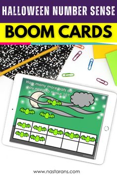 halloween number sense boom cards with text overlay