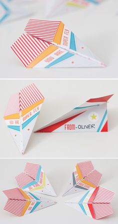 an origami box that looks like a plane with stripes and stars on it