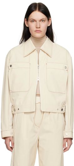 Off-White Boxy Jacket by 3.1 Phillip Lim on Sale Pull And Bear Jacket, Celine Fashion, Boxy Jacket, Jacket Outfit Women, Coat Trends, Textured Jacket, Canvas Jacket, Basic Jackets, Unisex Jacket