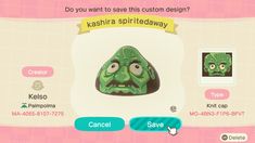 an animal crossing character is shown in this screenshot from the game, kashira spirited wave