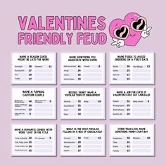 the valentine's friendly fud game is shown on a pink background with white lettering