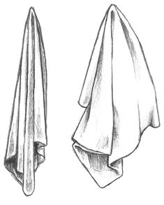 an image of two towels and one is drawn in black ink on white paper by hand