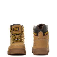 You know you're getting a rugged, durable product when you get the Caterpillar name. The Caterpillar Outline Steel Toe Work Boots are slip-resistant and protect you from electrical hazards, making them the ideal pair of boots for anyone with a job with more than a few hazards.Features: Steel safety toe protects against impact or compression (ASTM F2413-111/75 C/75). Cement construction. Two top speed hooks for snug, custom Fit. Padded collar and tongue. Nylon mesh lining with microfiber sockline Military Style Steel Toe Work Boots, Brown Safety-rated Work Boots, Safety Hiking Boots With Steel Toe And Gore-tex, Military Steel Toe Work Boots, Brown Gore-tex Work Boots With Steel Toe, Steel Toe Work Boots, Work Boots, Caterpillar, Custom Fit