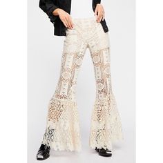 With A Bohemian Vibe, These High Rise Guipure Lace Pants Feature A Ruffled Flare Leg, A Sheer Design, Elastic Waist And Shorts Lining. Made In The Usa. Measurements Waist Flat Across: 13.5 In Rise: 9.5 In Inseam: 32 In No Flaws. Never Worn. Excellent Condition. Cottage, Cottage Core, Lace, Crochet, Fairy, Gypsy, Boho, Beachy, Prairie White Full-length Bohemian Bottoms, White Bohemian Full Length Bottoms, Bohemian Fitted Wide Leg Spring Pants, Bohemian White High Waist Wide Leg Pants, Bohemian Style High Waist White Wide Leg Pants, Chic Fitted Bottoms For Festival, Bohemian Style White High Waist Wide Leg Pants, Elegant Bottoms For Summer Festival, Elegant Summer Festival Bottoms