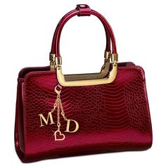 Exquisitely crafted in beautiful ruby-red, gloss-finish fine leather with an embossed mock-croc pattern, this is a designer-quality bag you’ll want to take everywhere! Gleaming golden accessories and a jet-black lining add the right amount of glamour. But to make this handbag truly unique to you, it comes with three golden dangling charms—a pretty heart and your initials!The Ruby Red Genuine Leather Handbag is big enough to fit all the essentials. Inside, the bag has a classic black lining and f Mobile Phone Pouch, Handbag Organization, Handbag Heaven, Burberry Handbags, Genuine Leather Handbag, Backpack Bag, Womens Purses, Lady Dior Bag, Burberry Bag