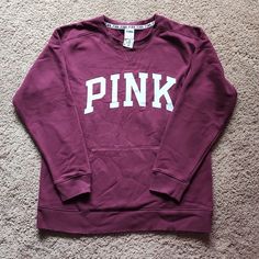 New Sz M Oversized Perfect For Fall! Thicker Material Kangaroo Pocket Distressed/ Destroyed Hem Look Pink Relaxed Fit Varsity Top, Pink Varsity Long Sleeve Top, Pink Long Sleeve Varsity Top, Pink Athleisure Top For College, Black Crop Sweatshirt, Vs Pink Hoodie, Faux Fur Hoodie, Fur Hoodie, Pink Camouflage