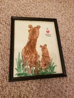 an image of a bear and cub in the grass with i love you written on it