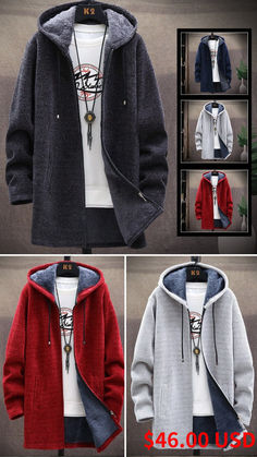 Material: Cotton Applicable Season: Autumn And Winter Style: Casual Thickness: Fleece Applicable Scene: Casual Pattern Type: Solid Sleeve Length(cm): Full Wool: Thin Wool Item Type: Cardigan Closure Type: zipper Gender: MEN Collar: V-Neck Technics: Computer Knitted Sleeve Style: Regular Hooded Sweater Coat, Suits Series, Casual Knitwear, Fleece Cardigan, Cardigan Outfits, Mens Cardigan, Velvet Fashion, Sweater Coat, Knit Sleeve