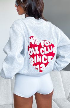 Love Club Oversized Sweater Grey Marle Fox Hoodie, Love Club, The Love Club, Puff Print, Sweater Grey, Cute Sweatshirts, White Fox, Maxi Dress Party, Inspiration Mode