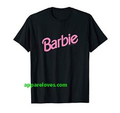 a black shirt with the word barbie on it and pink letters in front of it