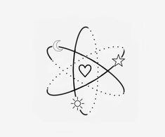 a black and white drawing of an object with stars, moon and heart on it