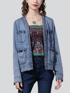 Description Product ID: TP2051482 Material: Denim Pattern: Solid Closure: Cardigan Season: Autumn Style: Fashion, Casual Occasion: Holiday, Travel, Vacation Package included 1 * Jacket Size Chart (Asian Size): Please allow 1-3 cm measured error. Size Length Chest Sleeve Length M 53cm | 20.9 in 86cm | 33.9 in 55cm | 21.7 in L 54cm | 21.3 in 90cm | 35.4 in 55.5cm | 21.9 in XL 55cm | 21.7 in 94cm | 37.0 in 56cm | 22.0 in XXL 56cm | 22.0 in 98cm | 38.6 in 56.5cm | 22.2 in Blue Denim Vest For Workwear In Spring, Blue Denim Vest For Spring Workwear, Vintage Denim Top With Pockets, Bohemian Blue Denim Jacket With Pockets, Bohemian Denim Outerwear With Pockets, Indigo Denim Jacket With Pockets For Spring, Spring Indigo Denim Jacket With Pockets, Indigo Long Sleeve Denim Jacket For Spring, Spring Indigo Long Sleeve Denim Jacket