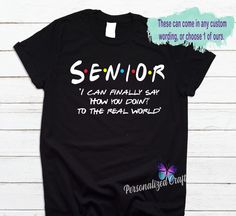 ☆☆☆ We offer large Group order discounts. Send us a message! A personalized "Home School Mom/Dad or any name/title t-shirt featuring the iconic font from the hit TV show Friends is a fun and unique way to show your occupation while also adding a touch of humor to the occasion. The font is instantly recognizable, and its inclusion on the shirt is sure to make any Friends fan smile. The funny saying on the shirts adds a playful element to the design, making it a conversation starter and a great way to share your joy with others. The saying can be a reference to a funny moment from Friends or a clever play on words related to just about anything. CHOOSE FROM STYLES 1-3 or Your Own Saying. If NO STYLE IS CHOSEN, the default style will be #1.

These shirts can come in ANY Name/Saying that you l Diy Graduation Gifts, Best Graduation Gifts, School Mom, Custom Birthday Shirts, High School Graduation Gifts, Personalized Birthday Shirts, Graduation Shirt, Daughters Day, Aunt Shirts