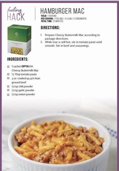 the recipe for hamburger macaroni and cheese is shown in this brochure