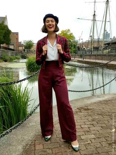 Retro Wide Leg Pants For Work In Fall, Fitted Pants For Fall Daywear, Fitted Pants For Daywear In Fall, Classic Wide Leg Pants For Daywear, Elegant Wide Leg Pants For Fall Daywear, Retro Formal Bottoms For Fall, Tailored Vintage Pants For Workwear, Vintage Tailored Pants For Workwear, Vintage Wide Leg Dress Pants For Workwear