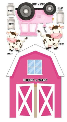 a pink barn with two cows on it and the words heft & wattt